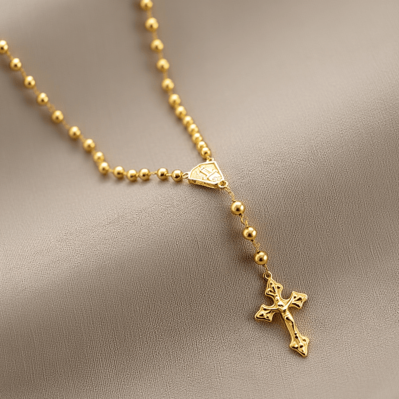 Fio Terço em Ouro 19kl com Nossa Senhora e os Pastorinhos (40cm) - Loja do Ouro