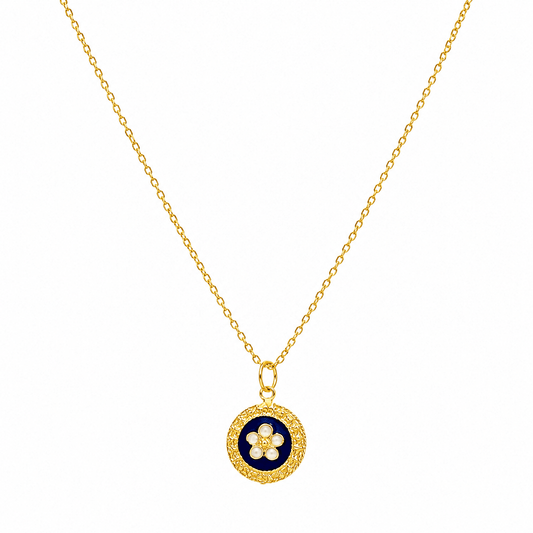 Fio Tradição em Prata dourada com Medalha Caramujos Redonda Azul - Loja do Ouro