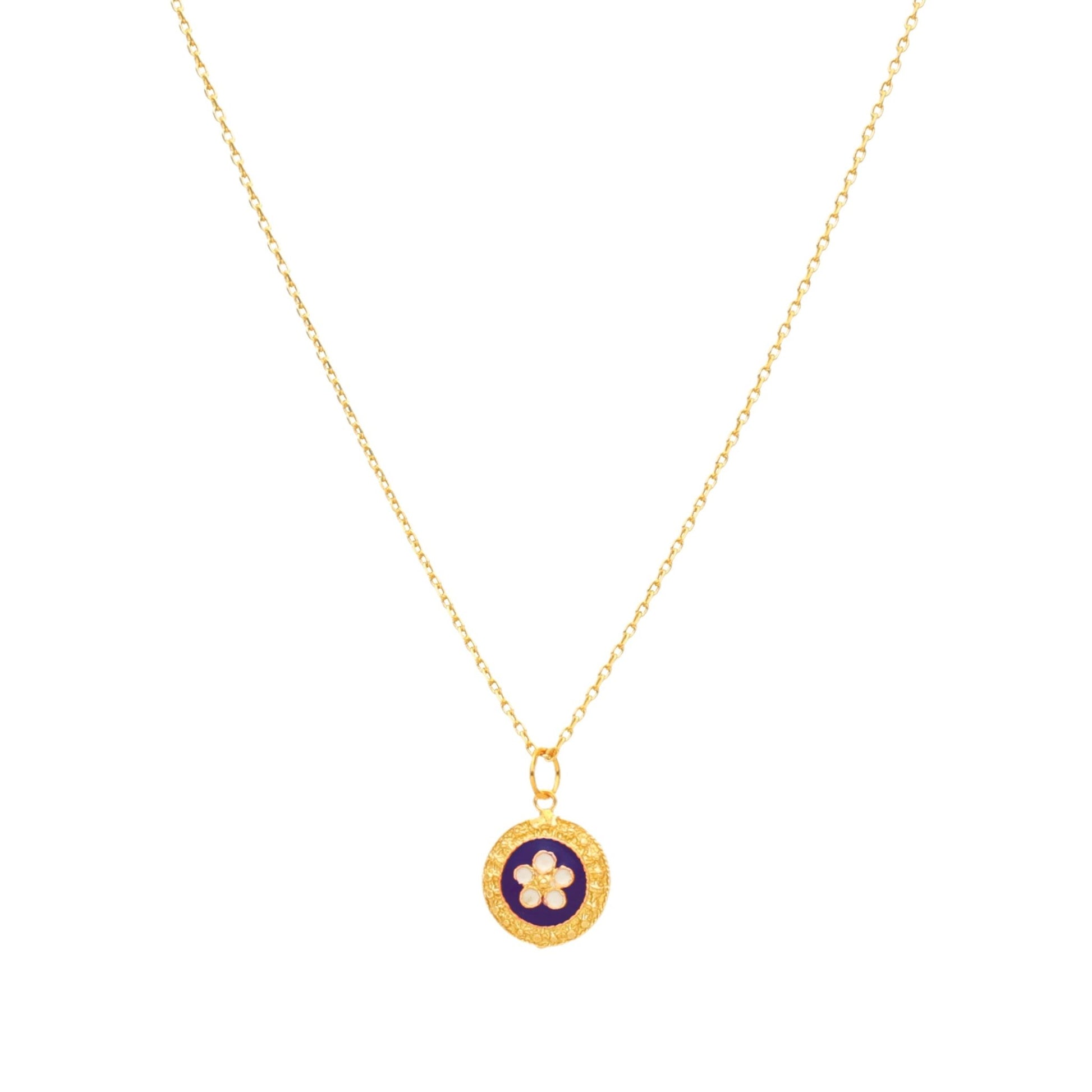 Fio Tradição em Prata dourada com Medalha Caramujos Redonda Azul - Loja do Ouro