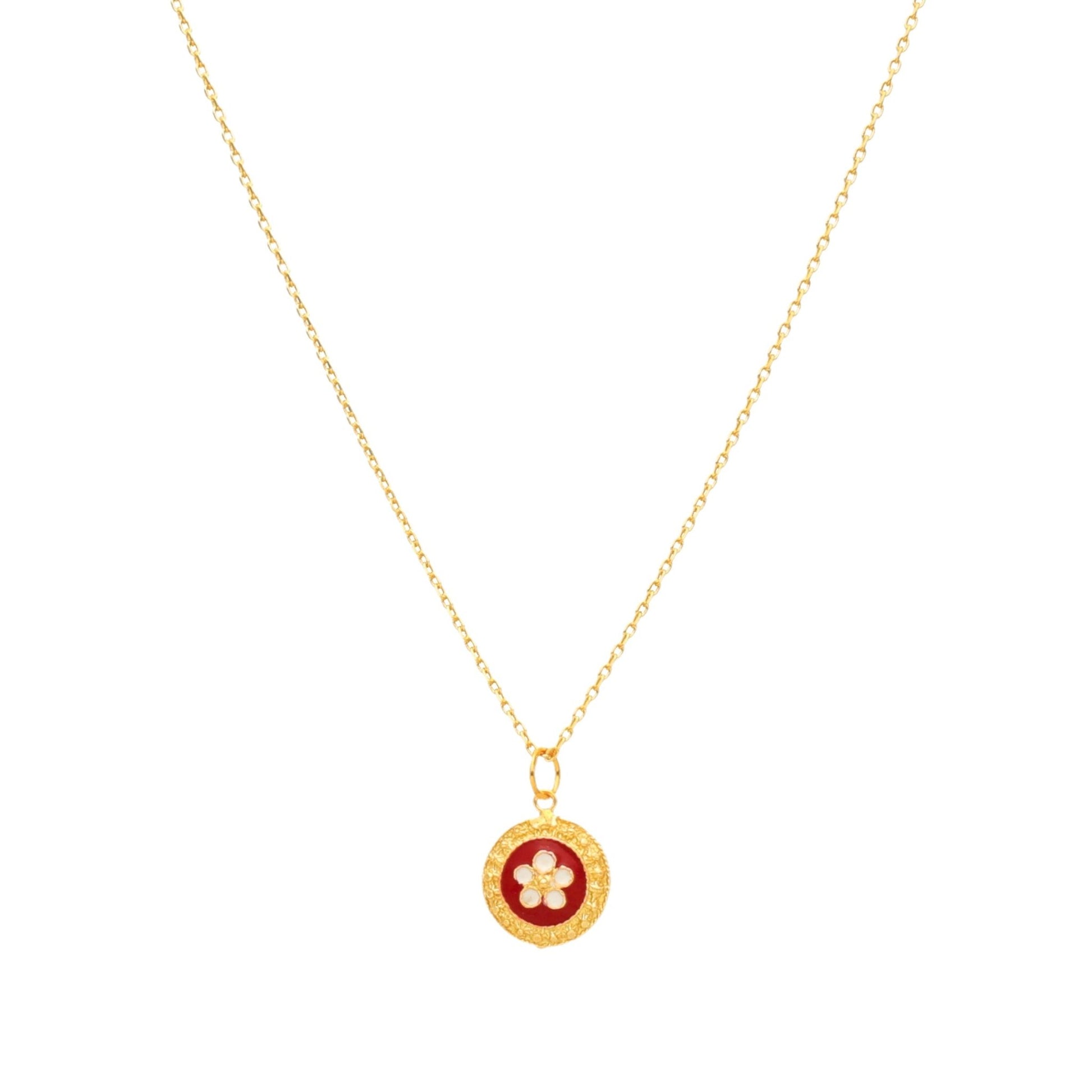 Fio Tradição em Prata dourada com Medalha Caramujos Redonda Vermelha - Loja do Ouro