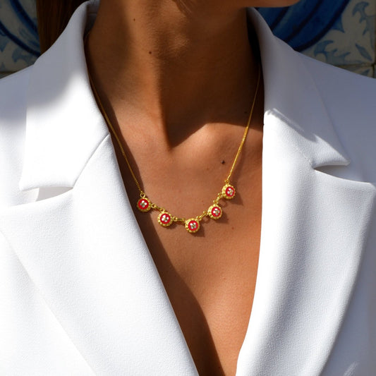 Fio Tradição em Prata Dourada e Esmalte Vermelho - Loja do Ouro