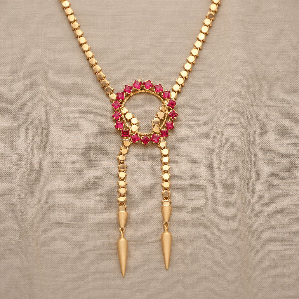 Gargantilha com Granitos em Ouro 19kl com Espinelas (41.5cm) - Loja do Ouro