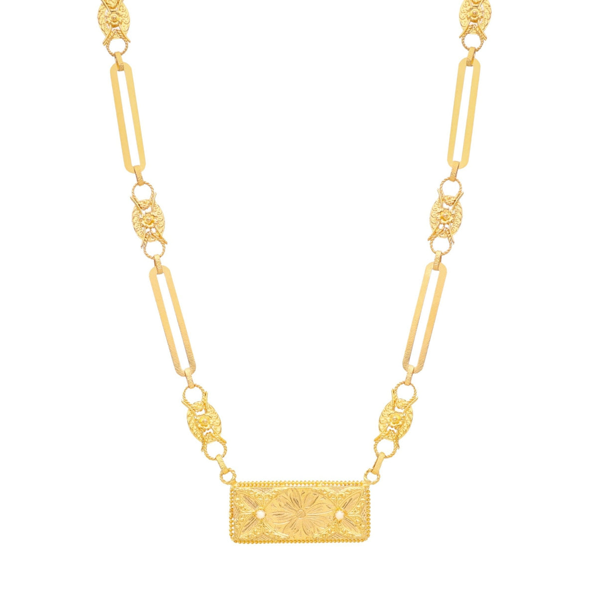 Gargantilla Dona Flor en oro 19kl con medallón rectangular (43 cm) - Gold Store Premium