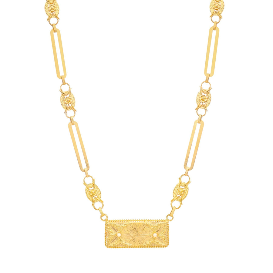Gargantilla Dona Flor en oro 19kl con medallón rectangular (43 cm) - Gold Store Premium
