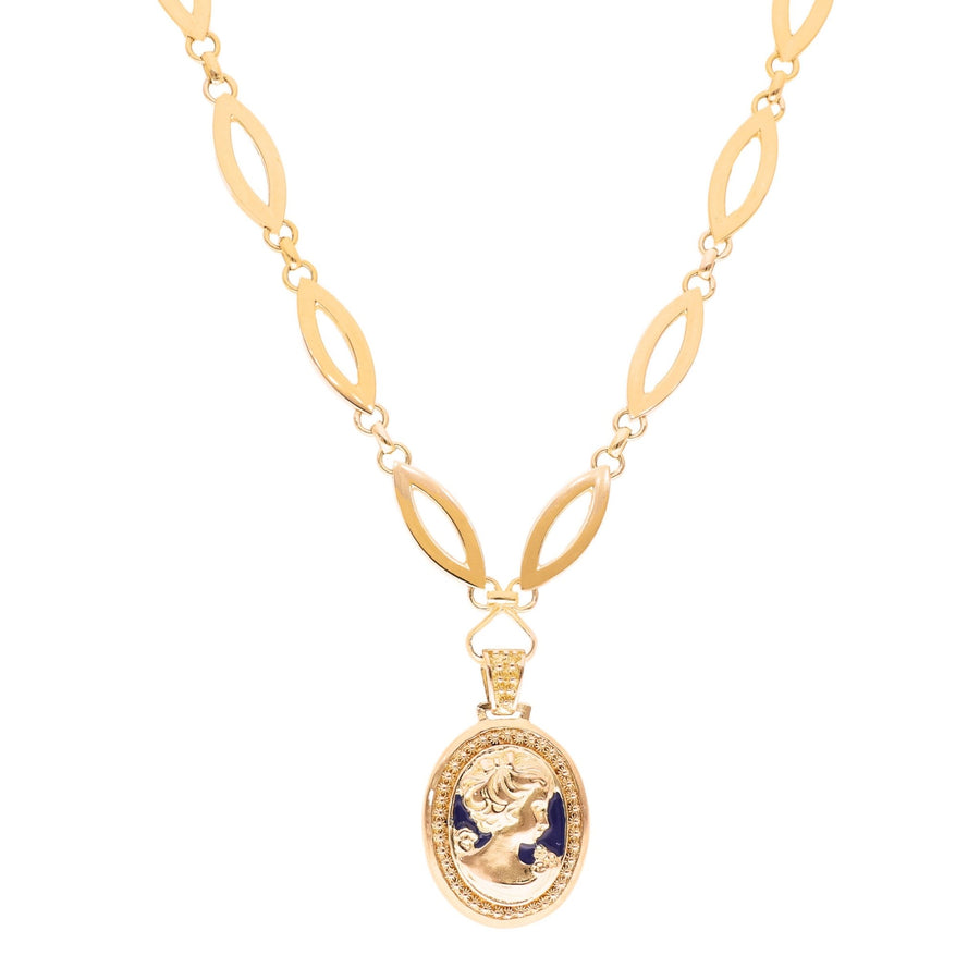 Gargantilla dorada de 19 kl con camafeo y esmalte azul (45cm) - Gold Store Premium