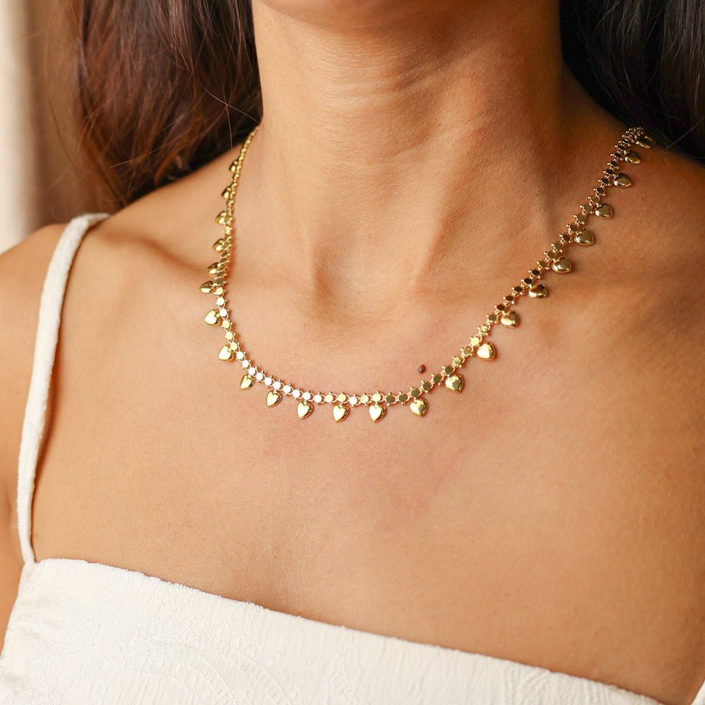 Gargantilla de oro de 19 kl con corazones y granitos (45 cm) - Gold Store Premium