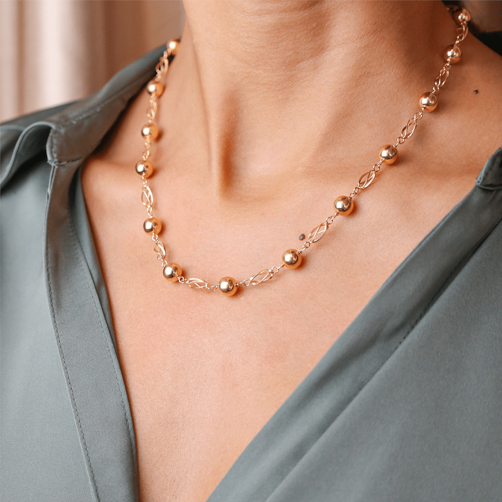 Gargantilha em Ouro 19kl com Rocas e Esferas (44.5cm) - Loja do Ouro