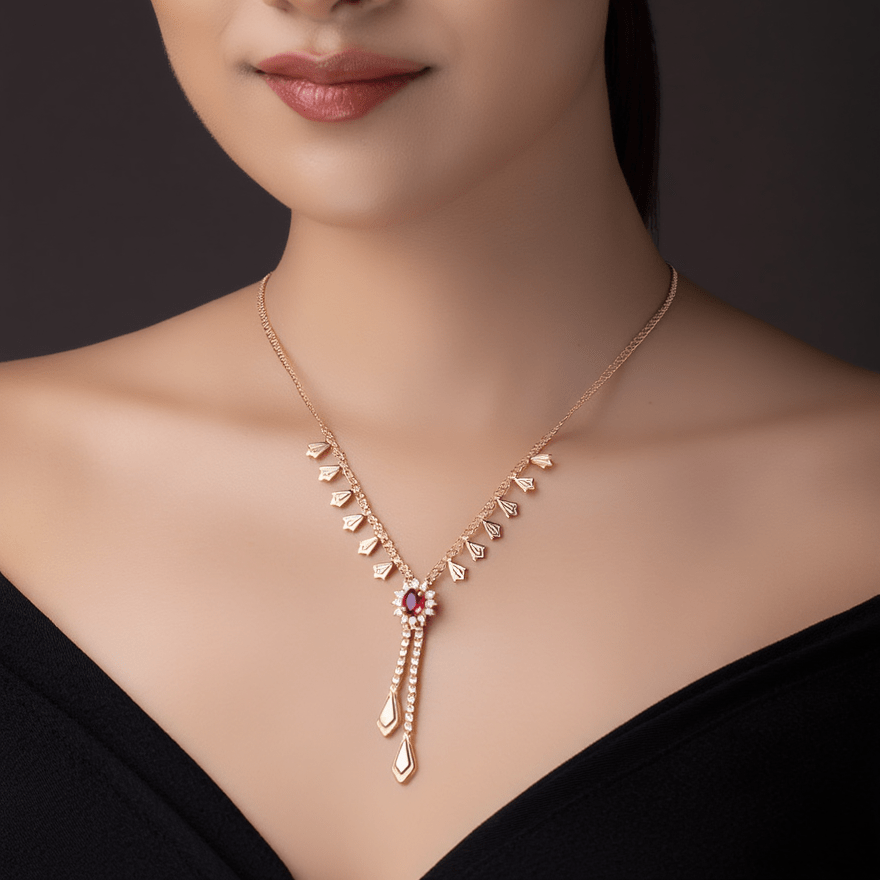 Gargantilha em Ouro 19kl com Rubi e Zircónias (42cm) - Loja do Ouro