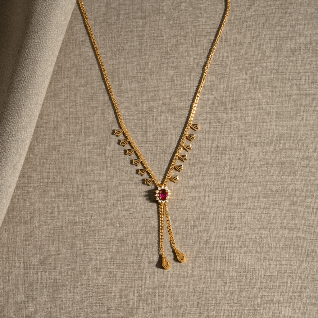 Gargantilha em Ouro 19kl com Rubi e Zircónias (42cm) - Loja do Ouro