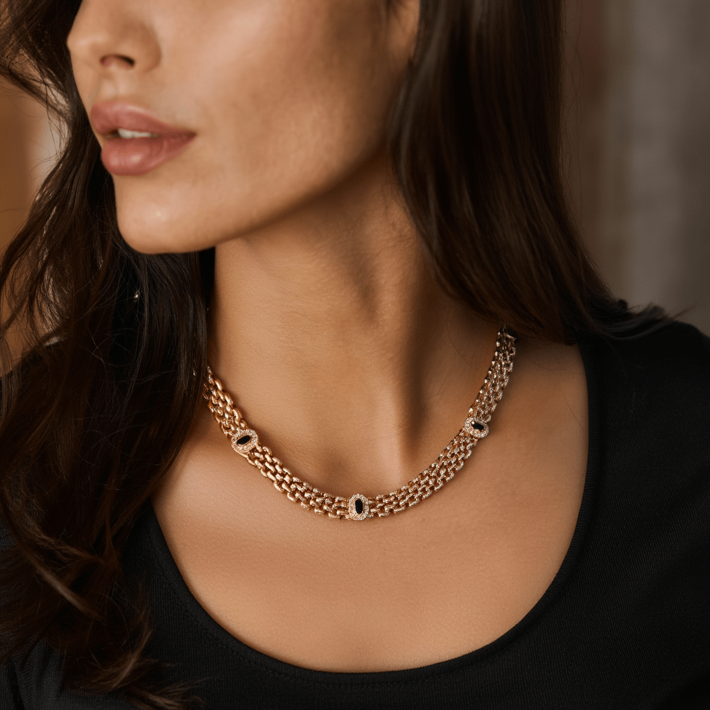 Gargantilla de oro de 19kl con zafiros y circonias - Gold Shop