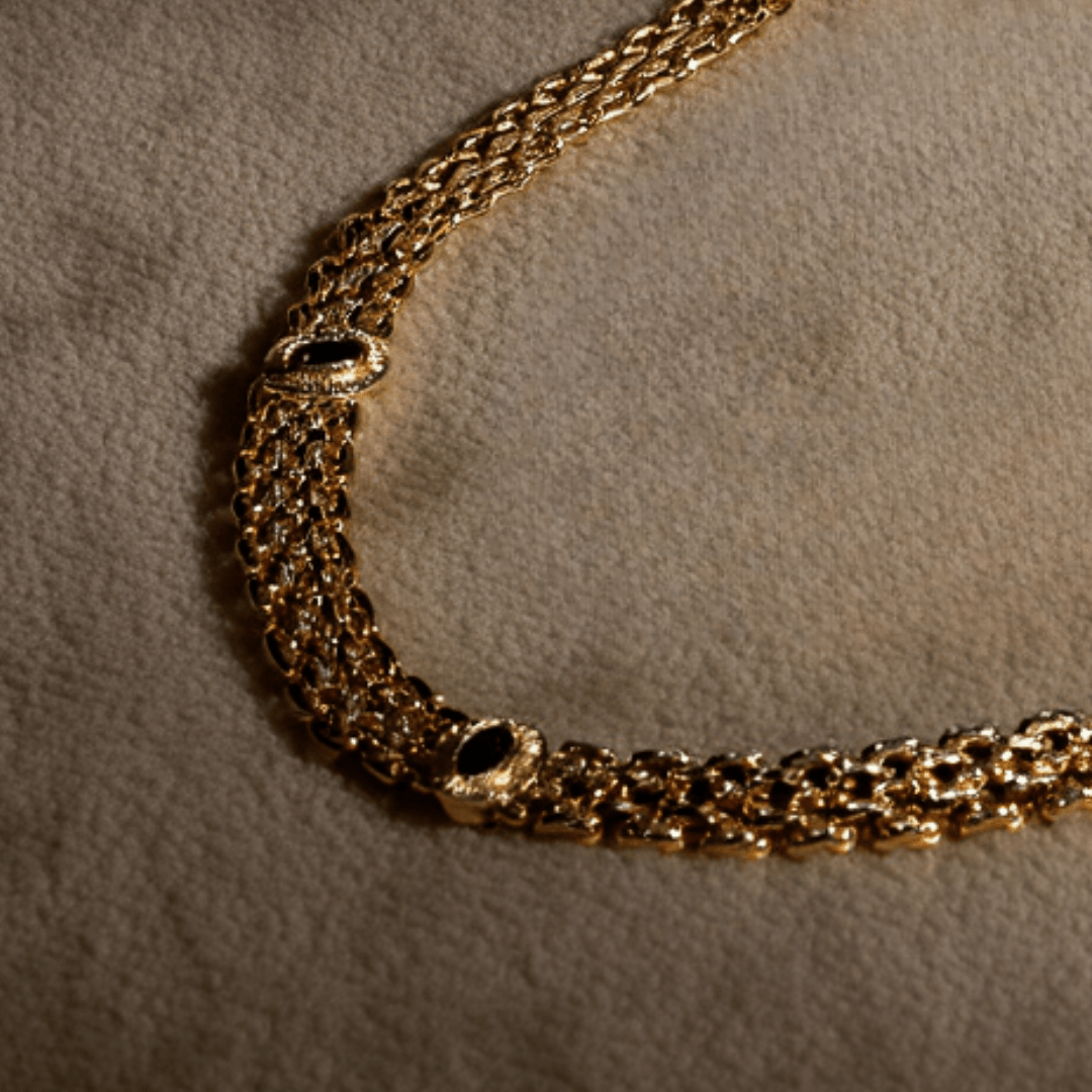 Gargantilla de oro de 19kl con zafiros y circonias - Gold Shop
