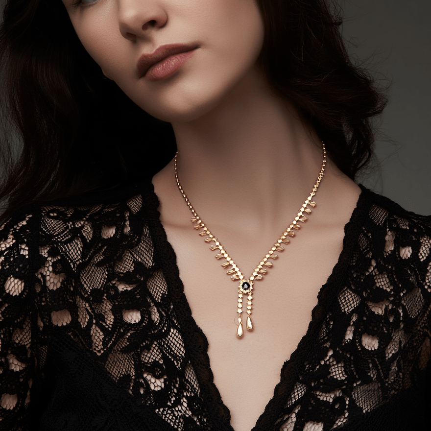 Colar de oro de 19 kl con zafiros y circonias (40 cm) - Gold Store Premium