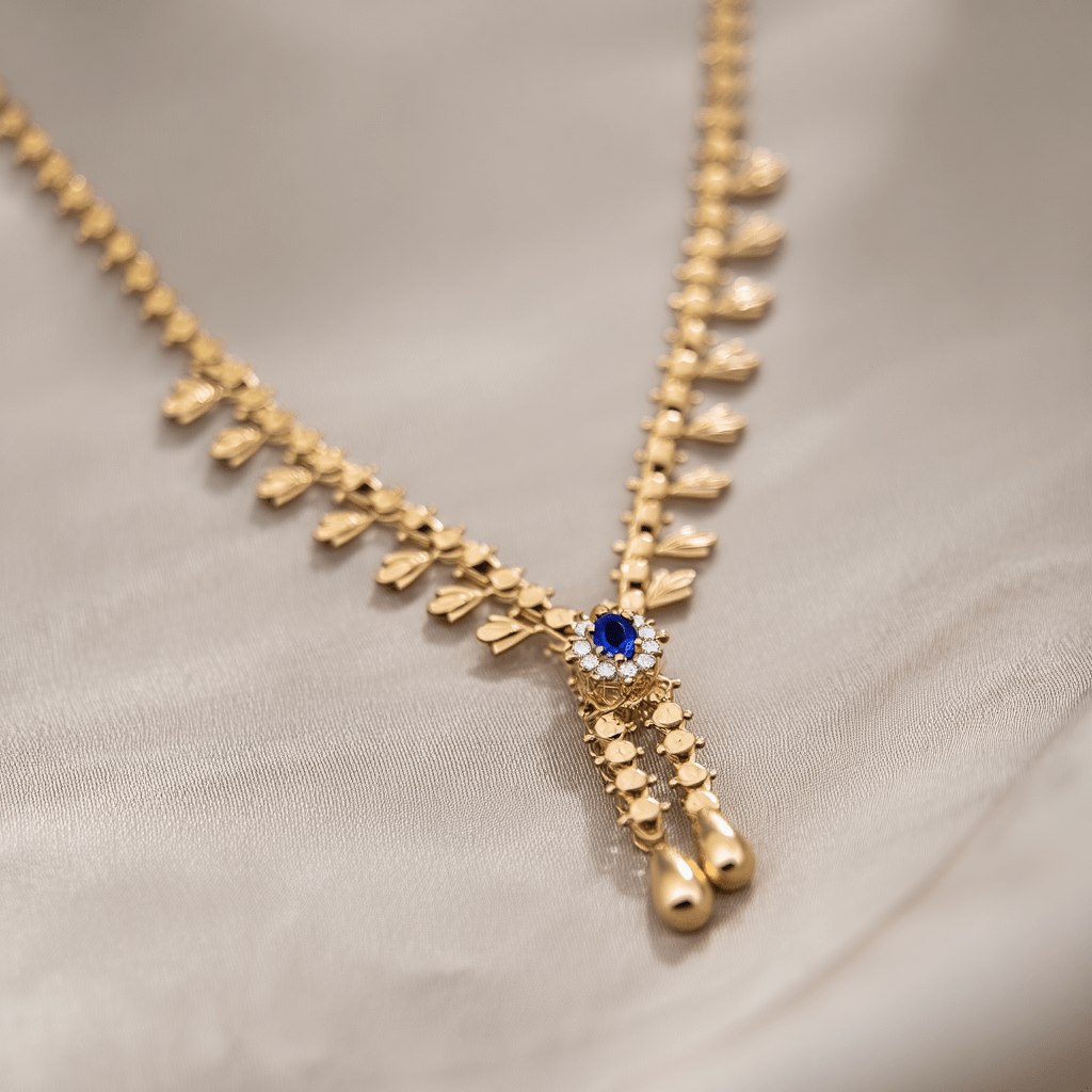 Colar de oro de 19 kl con zafiros y circonias (40 cm) - Gold Store Premium