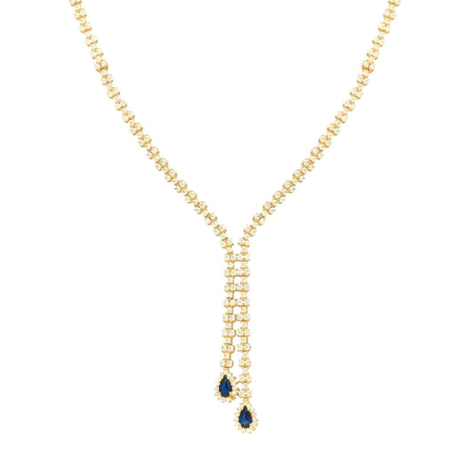 Gargantilha em Ouro 19kl com Zircónias e Lágrima Azul (44cm) - Loja do Ouro