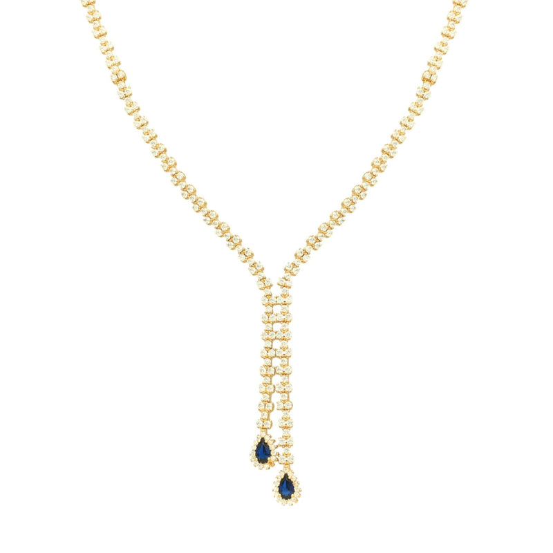 Gargantilha em Ouro 19kl com Zircónias e Lágrima Azul (44cm) - Loja do Ouro
