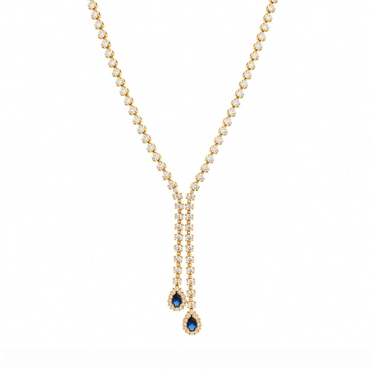 Gargantilha em Ouro 19kl com Zircónias e Lágrima Azul (44cm) - Loja do Ouro