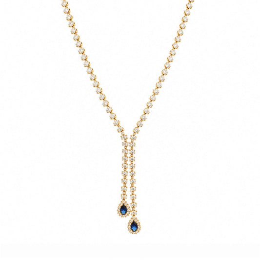 Gargantilha em Ouro 19kl com Zircónias e Lágrima Azul (44cm) - Loja do Ouro
