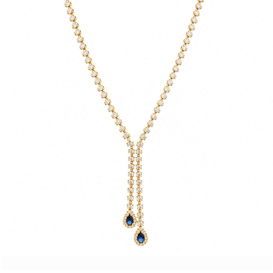 Gargantilha em Ouro 19kl com Zircónias e Lágrima Azul (44cm) - Loja do Ouro