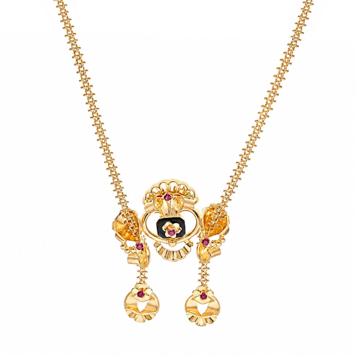 Gargantilha Floral em Ouro 19kl com Topázios Rosa - Loja do Ouro