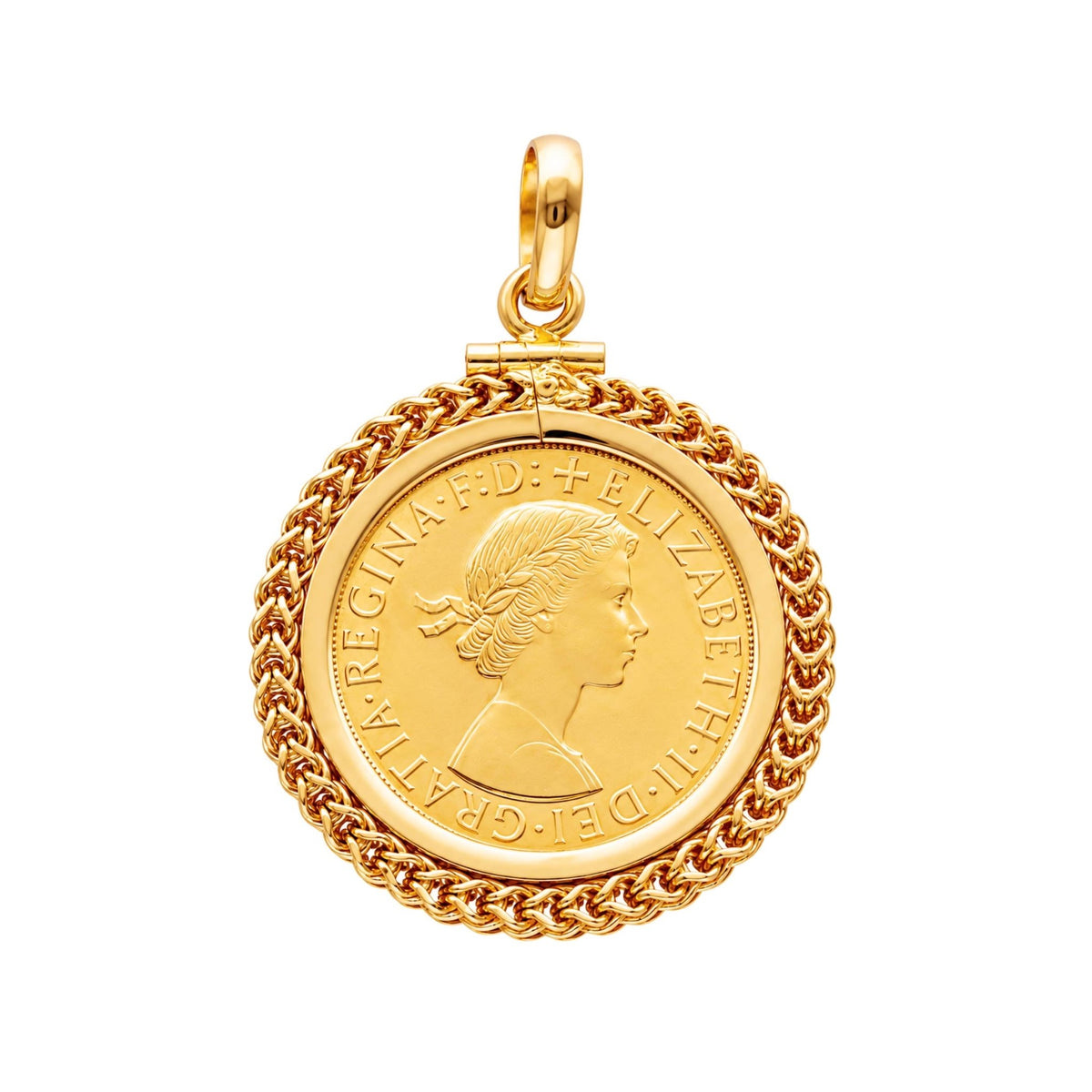 Libra Rainha Isabel II (1958) com Aro tipo Cordão em Ouro 19kl - Loja do Ouro