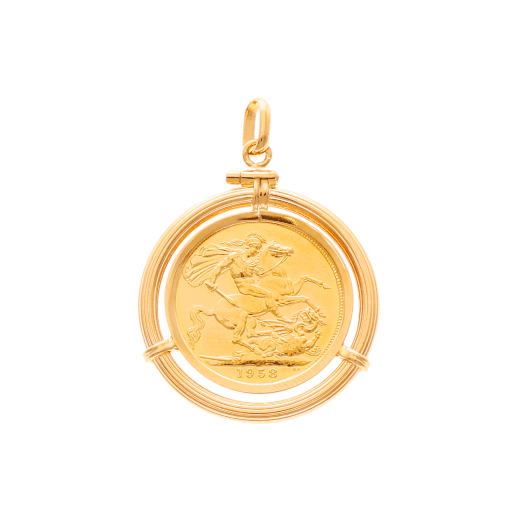 Libra Rainha Isabel II (1958) em Ouro 22kl com Aro Raiado em Ouro 19kl - Loja do Ouro