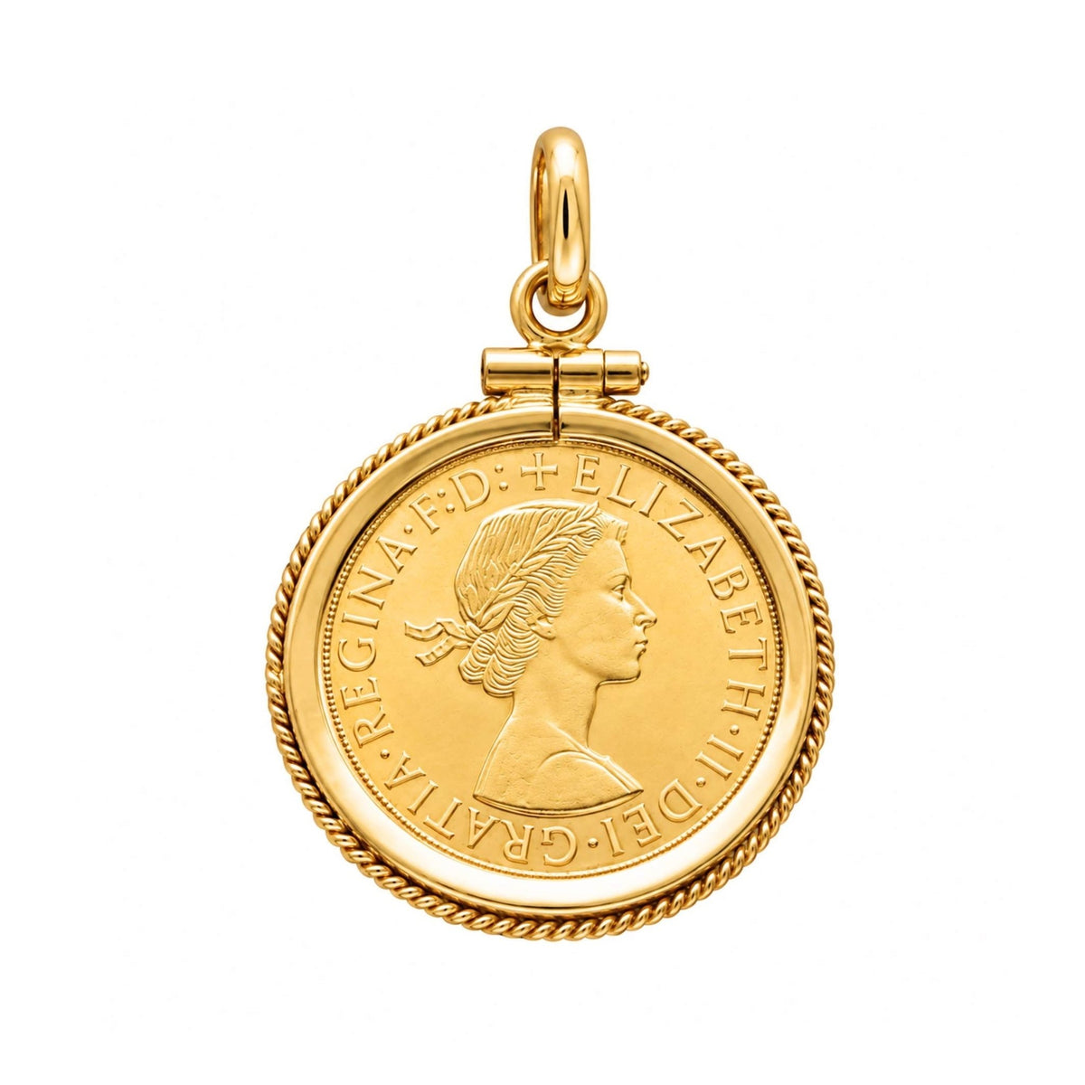 Libra Rainha Isabel II (1962) com Aro Corda em Ouro 19kl - Loja do Ouro