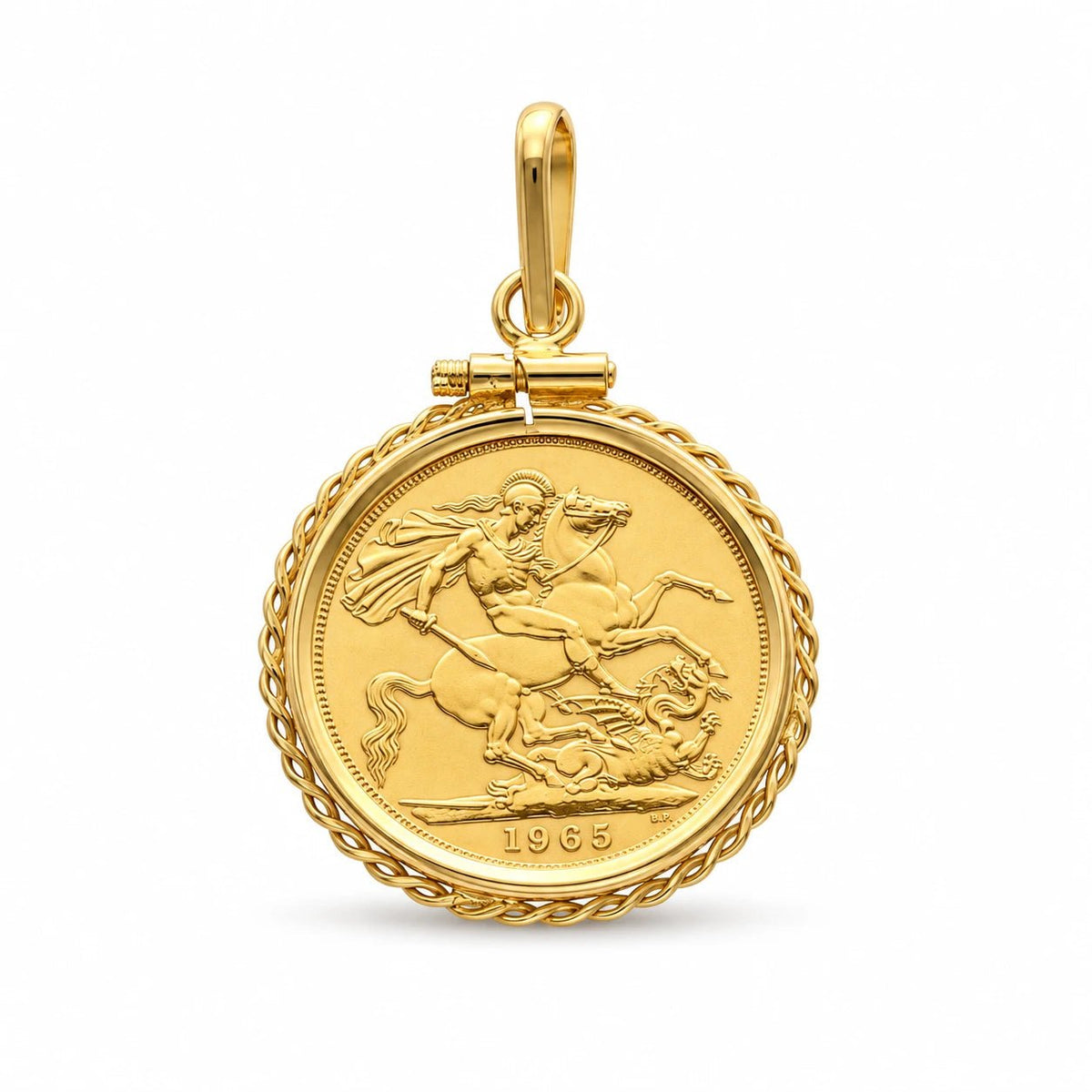 Libra Rainha Isabel II (1965) com Aro Entrelaçado em Ouro 19kl - Loja do Ouro