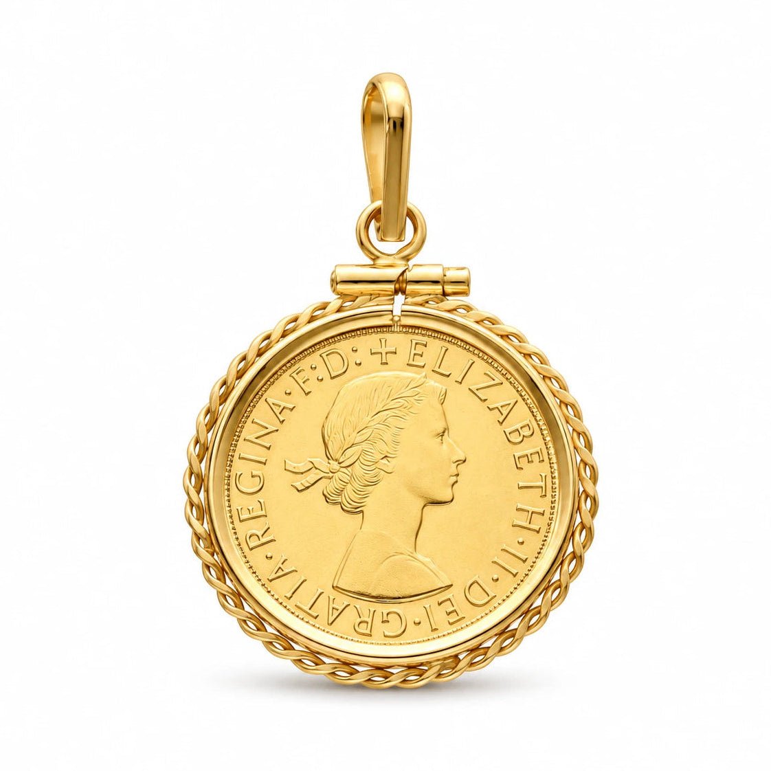 Libra Rainha Isabel II (1965) com Aro Entrelaçado em Ouro 19kl - Loja do Ouro