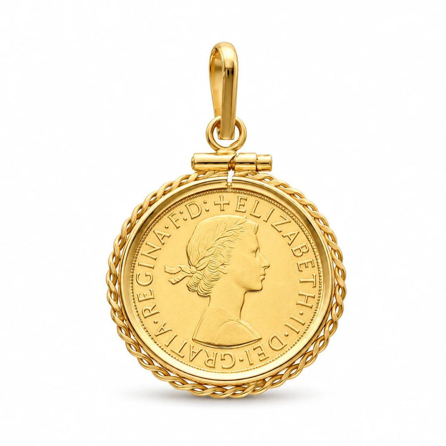 Libra Rainha Isabel II (1965) com Aro Entrelaçado em Ouro 19kl - Loja do Ouro