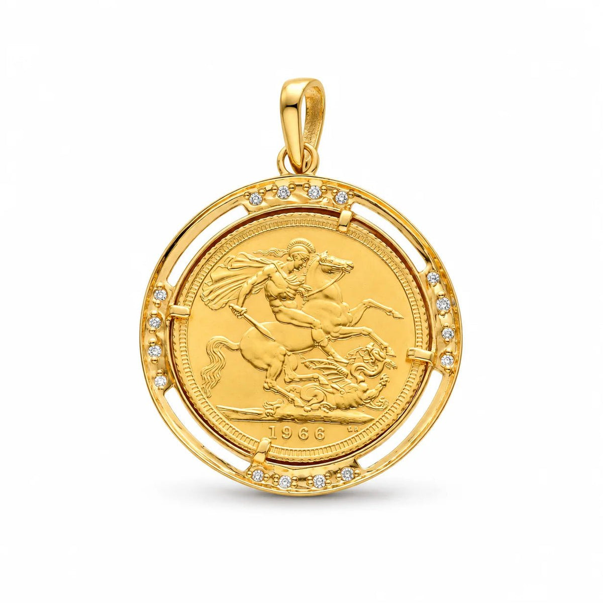 Libra Rainha Isabel II (1966) com Aro Cravejado com Zircónias em Ouro 19kl - Loja do Ouro