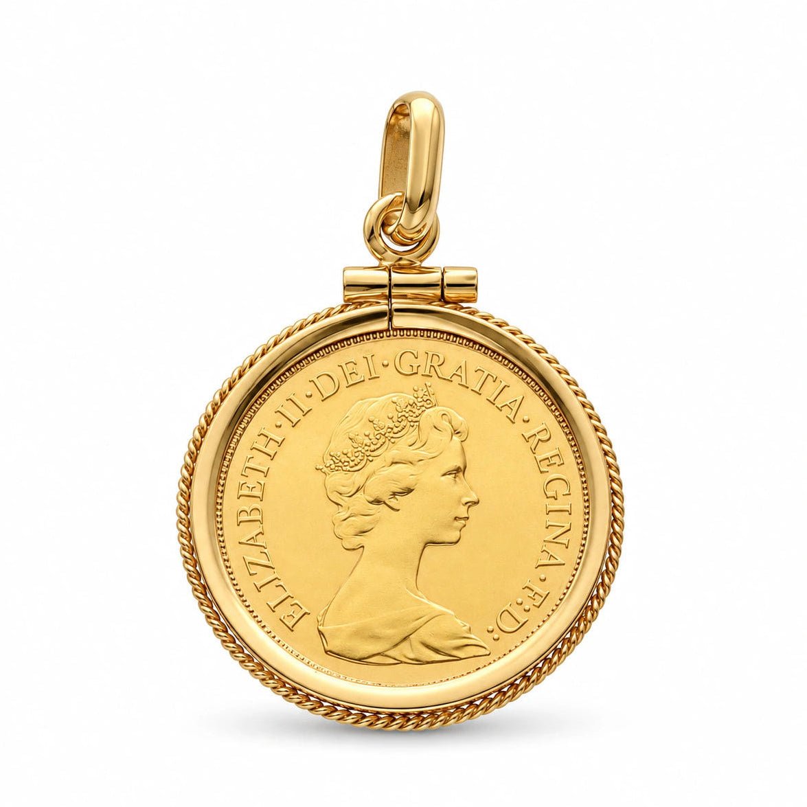 Libra Rainha Isabel II (1979) com Aro Corda em Ouro 19kl - Loja do Ouro