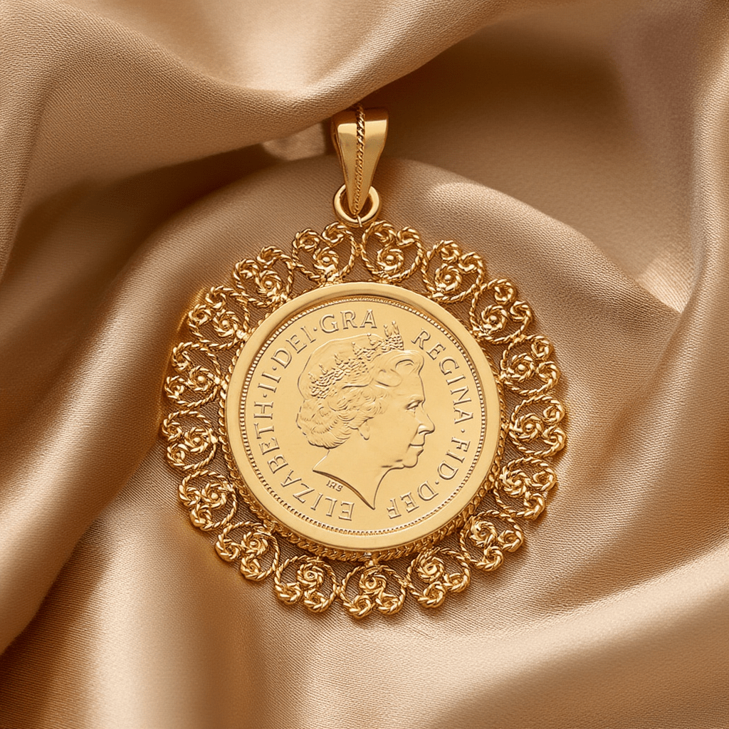 Libra Rainha Isabel II (2002) em Ouro 22kl adornado de Aro em Ouro de 19kl - Loja do Ouro