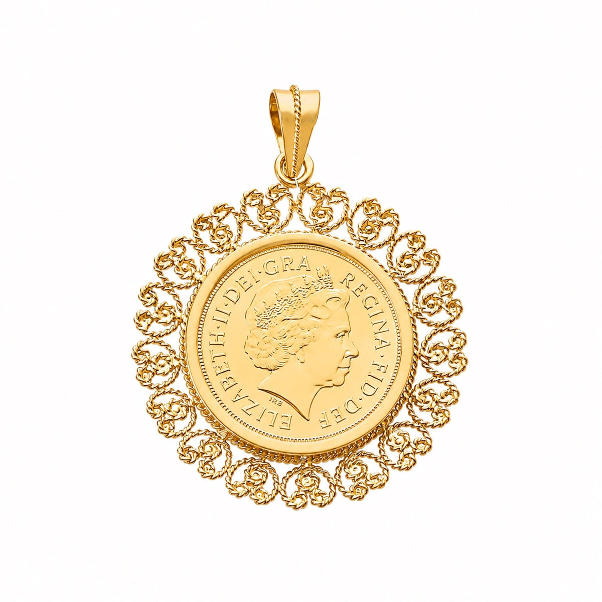 Libra Rainha Isabel II (2002) em Ouro 22kl adornado de Aro em Ouro de 19kl - Loja do Ouro