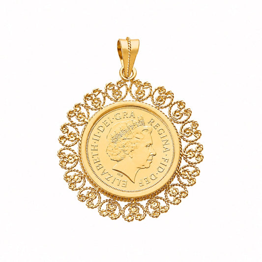 Libra Rainha Isabel II (2002) em Ouro 22kl adornado de Aro em Ouro de 19kl - Loja do Ouro