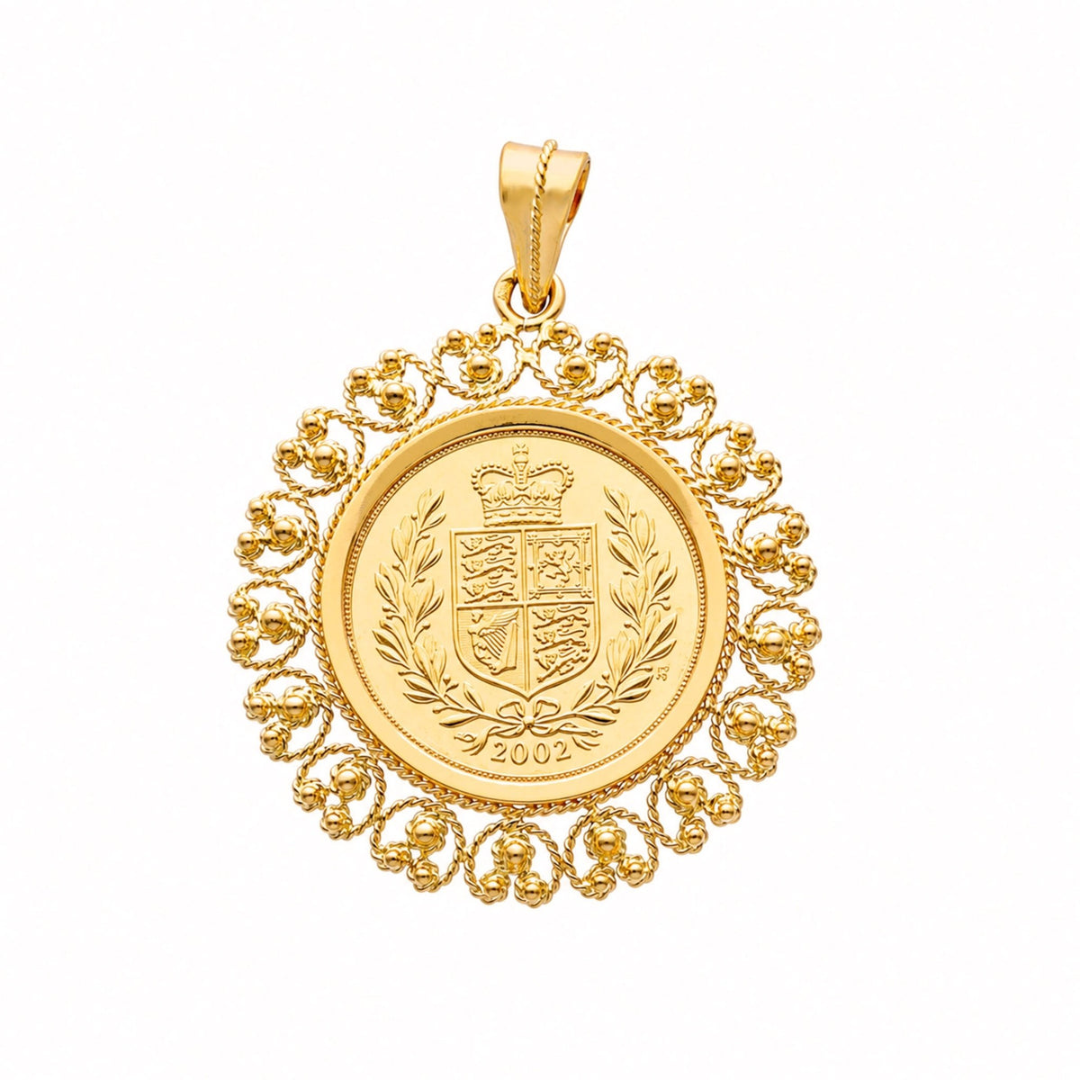 Libra Rainha Isabel II (2002) em Ouro 22kl adornado de Aro em Ouro de 19kl - Loja do Ouro