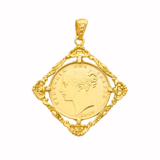 Libra Rainha Victoria (1864) em Ouro de 22kl com Aro Monárquico em Ouro 19kl - Loja do Ouro
