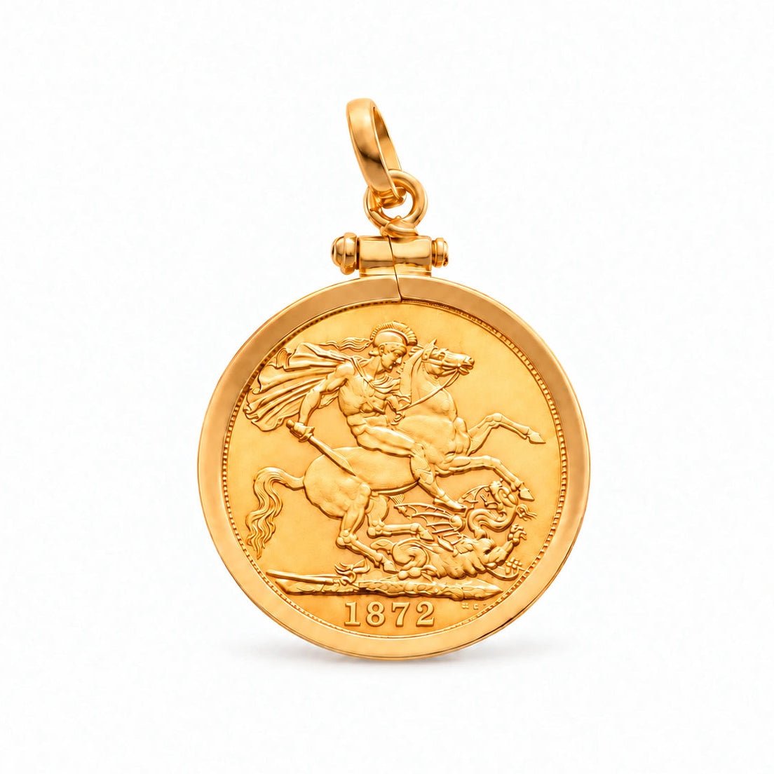 Pormenor da libra britânica da Rainha Victoria de 1872 e respetivo aro simples em ouro.