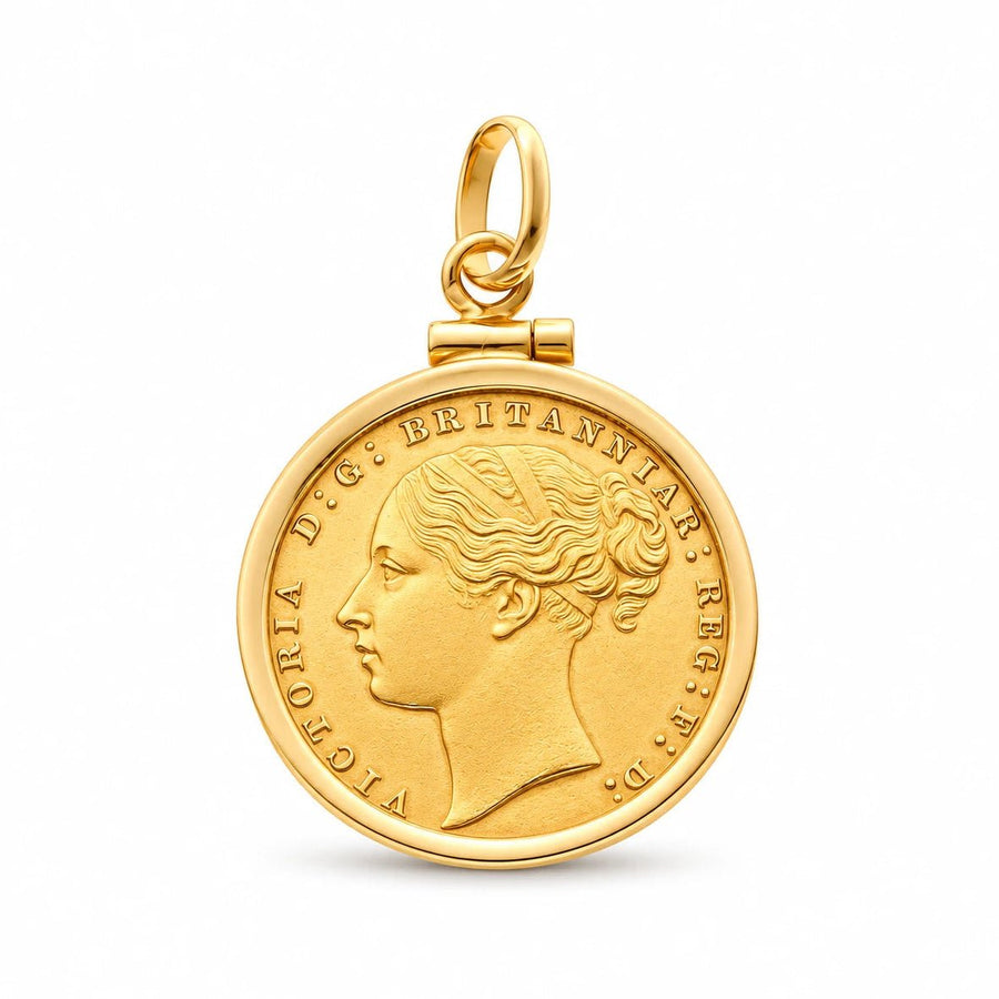 Libra da Rainha Victoria em ouro de 22 quilates com aro simples em ouro de 19 quilates.