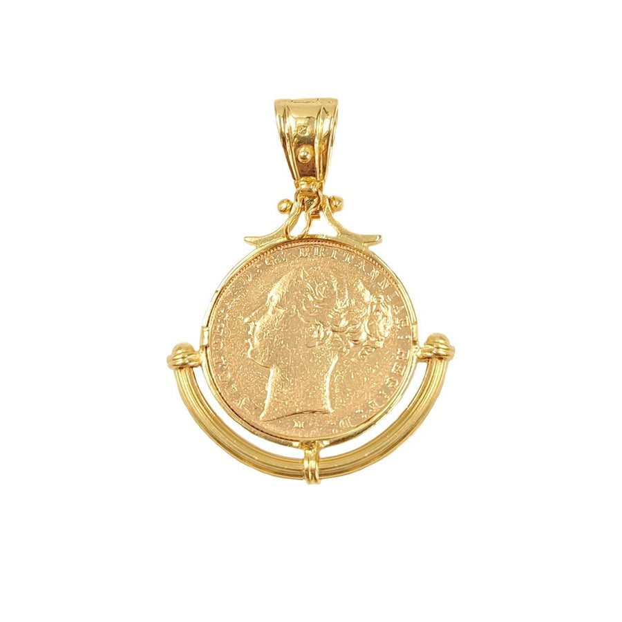 Libra de la Reina Victoria (1882) adornada con aro de media luna de oro - Gold Shop