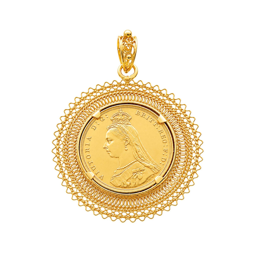 Libra Rainha Victoria (1891) com Aro Rendilhado em Ouro 19kl - Loja do Ouro