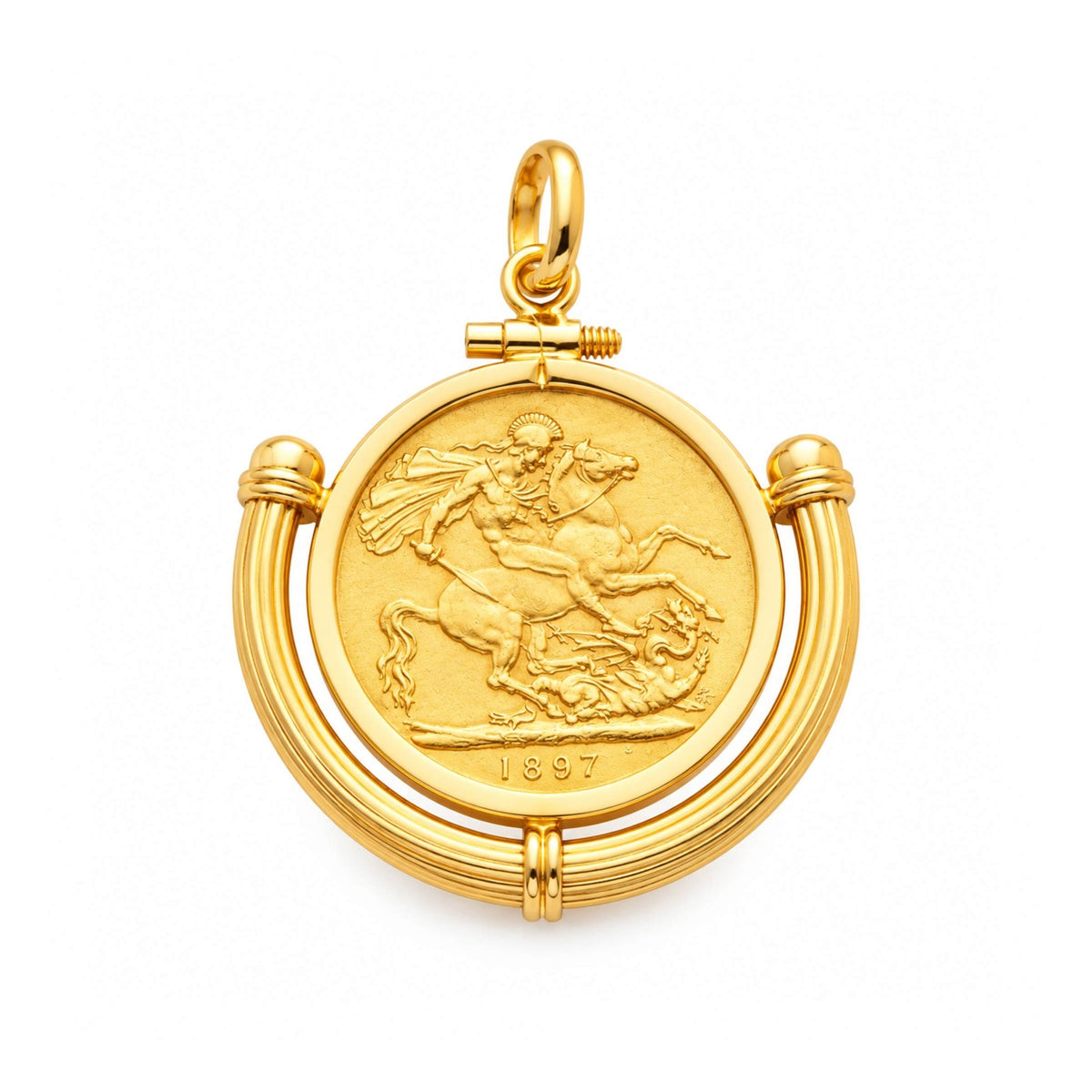 Libra Rainha Victoria (1894) em Ouro 22kl com Aro Meia Lua em Ouro 19kl - Loja do Ouro