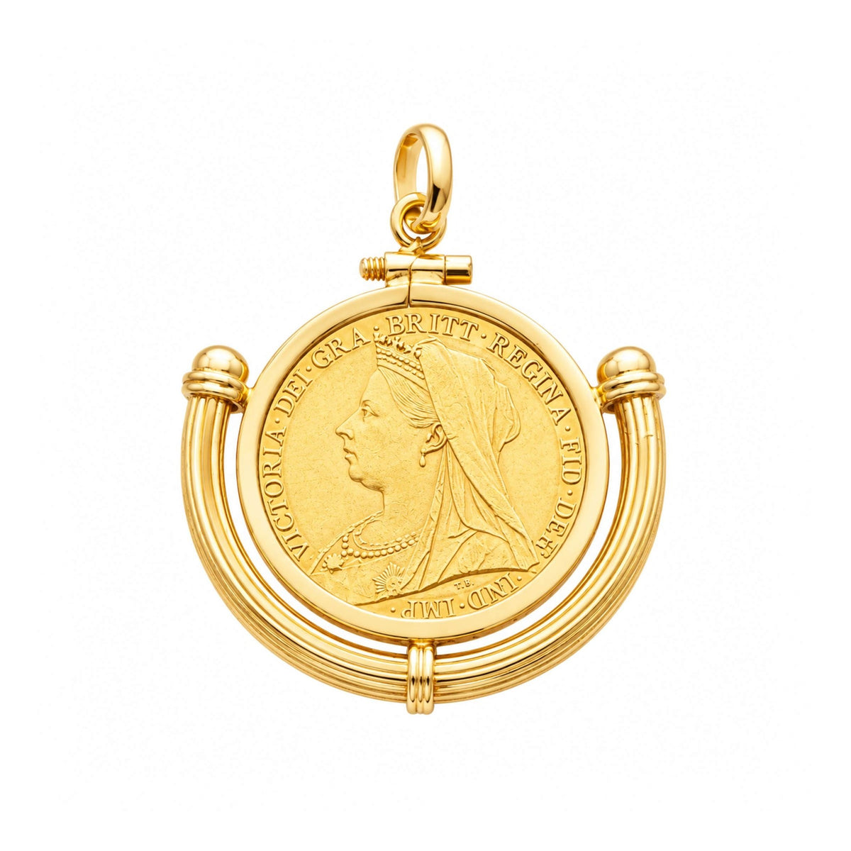 Libra Rainha Victoria (1894) em Ouro 22kl com Aro Meia Lua em Ouro 19kl - Loja do Ouro
