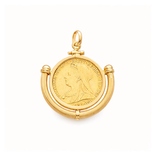 Libra Rainha Victoria (1898) em Ouro 22kl com Aro Meia Lua em Ouro 19kl - Loja do Ouro