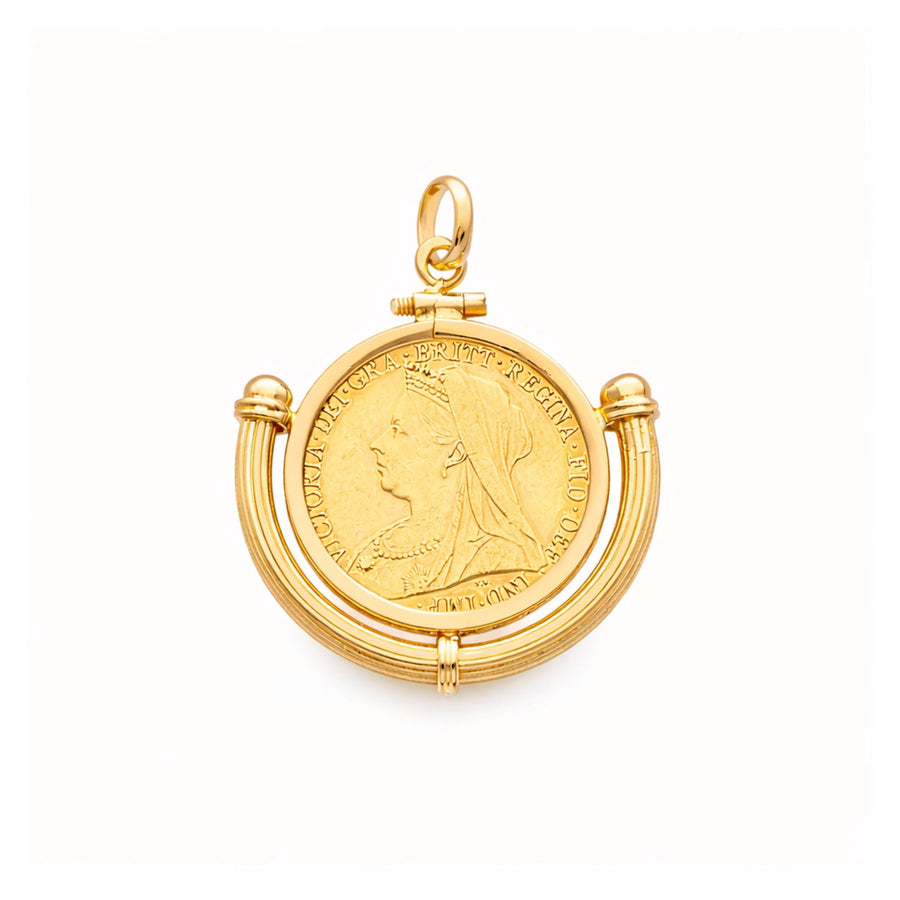 Libra Rainha Victoria (1898) em Ouro 22kl com Aro Meia Lua em Ouro 19kl - Loja do Ouro