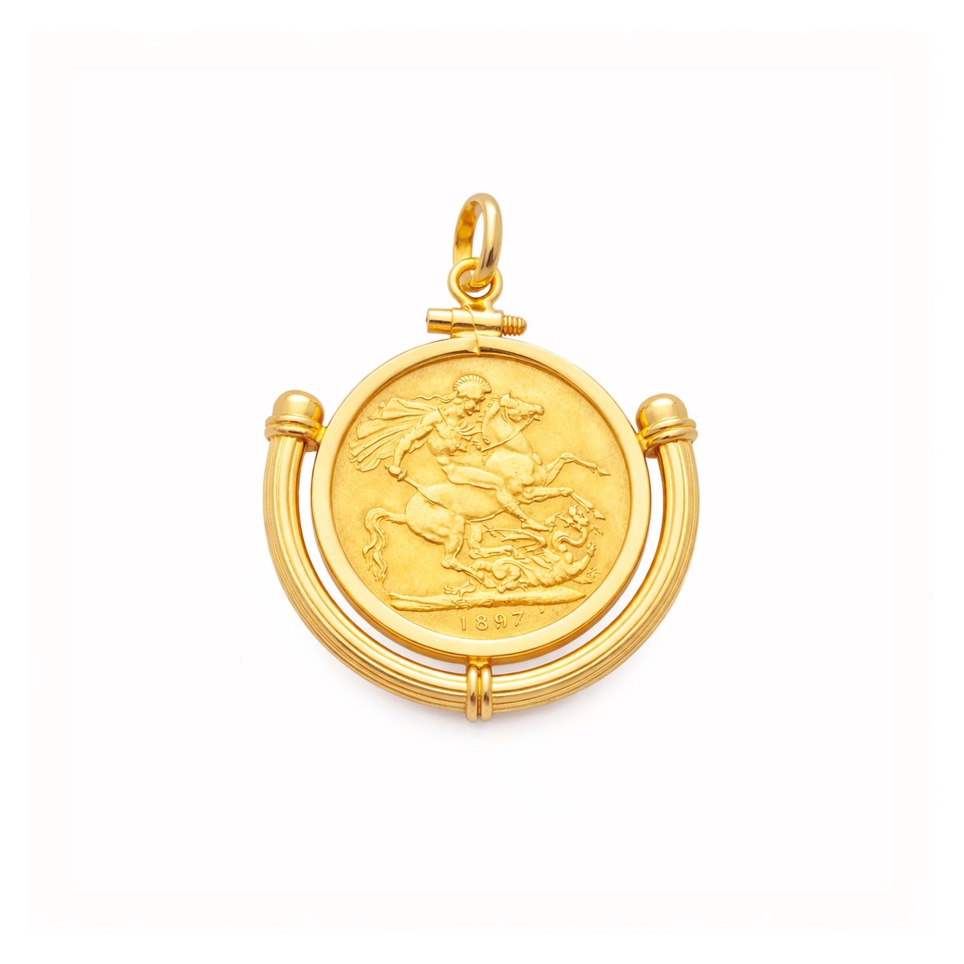 Libra Rainha Victoria (1898) em Ouro 22kl com Aro Meia Lua em Ouro 19kl - Loja do Ouro
