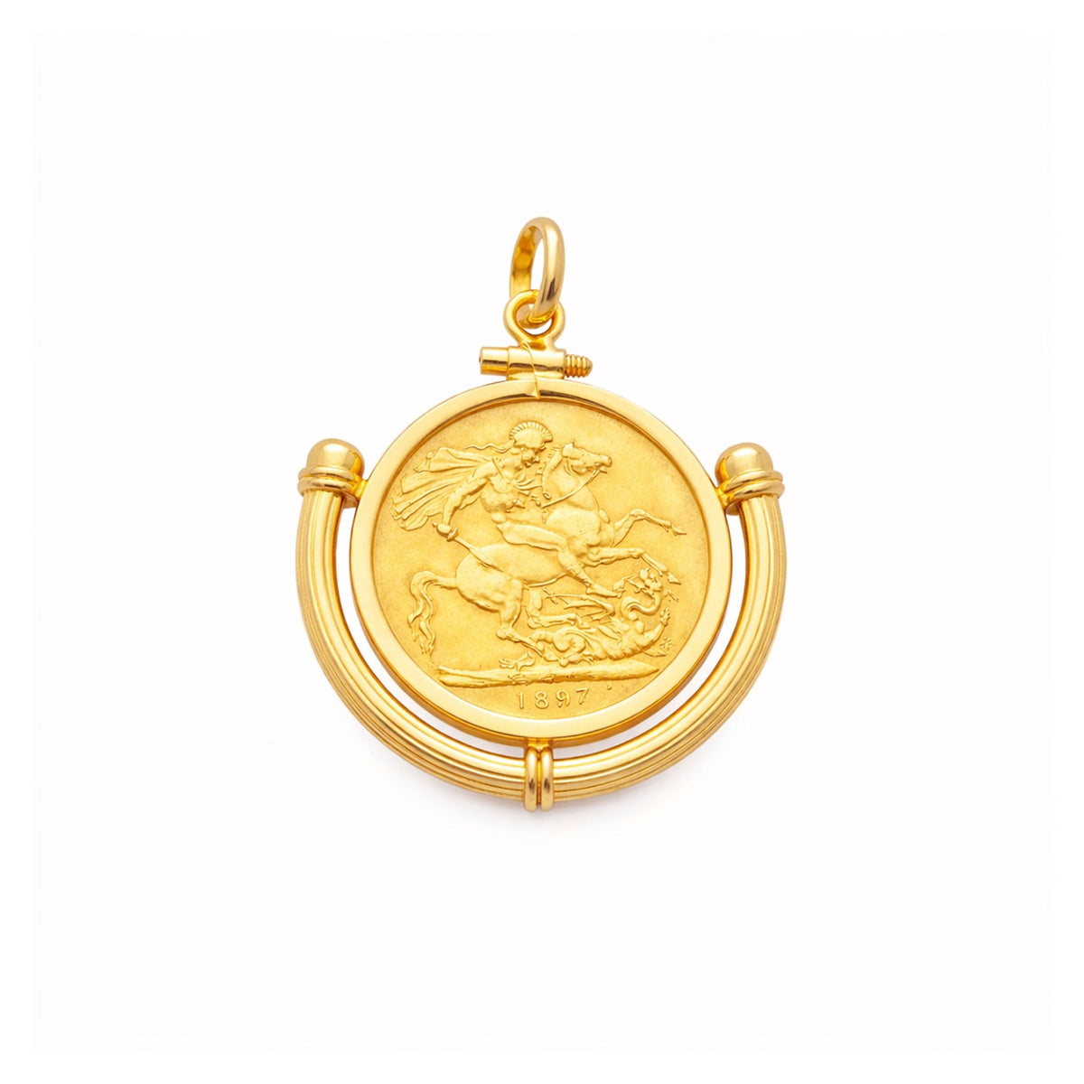 Libra Rainha Victoria (1898) em Ouro 22kl com Aro Meia Lua em Ouro 19kl - Loja do Ouro