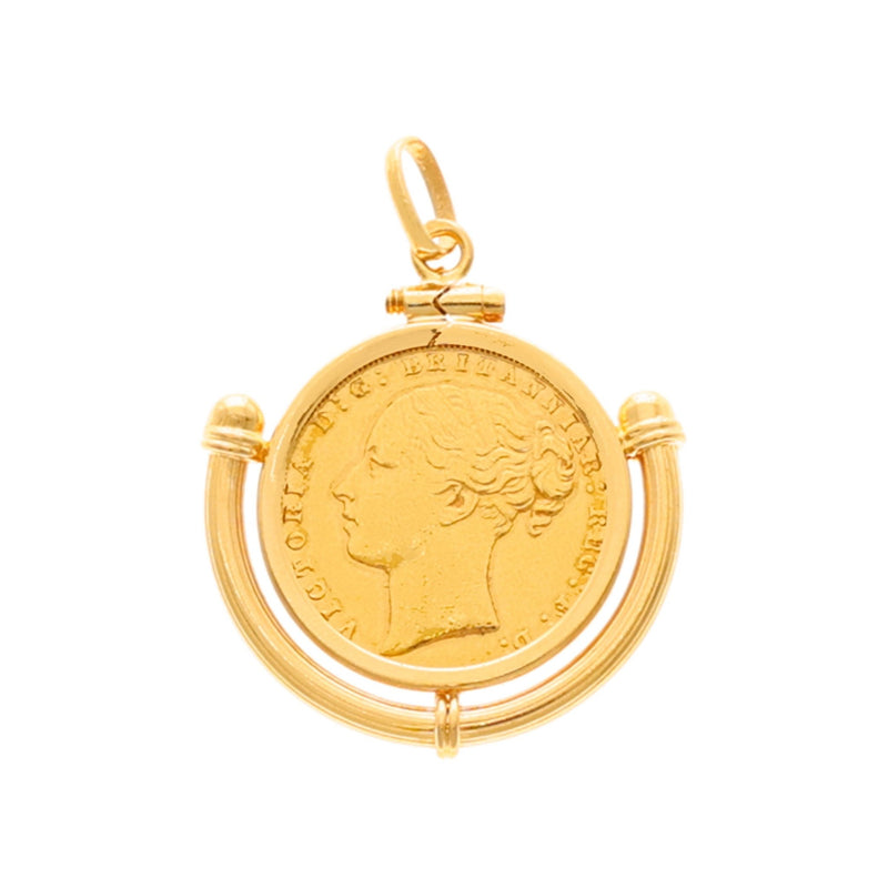 Libra Rainha Victoria 22kl (1871) em Ouro com Aro Trabalhado 19kl - Loja do Ouro