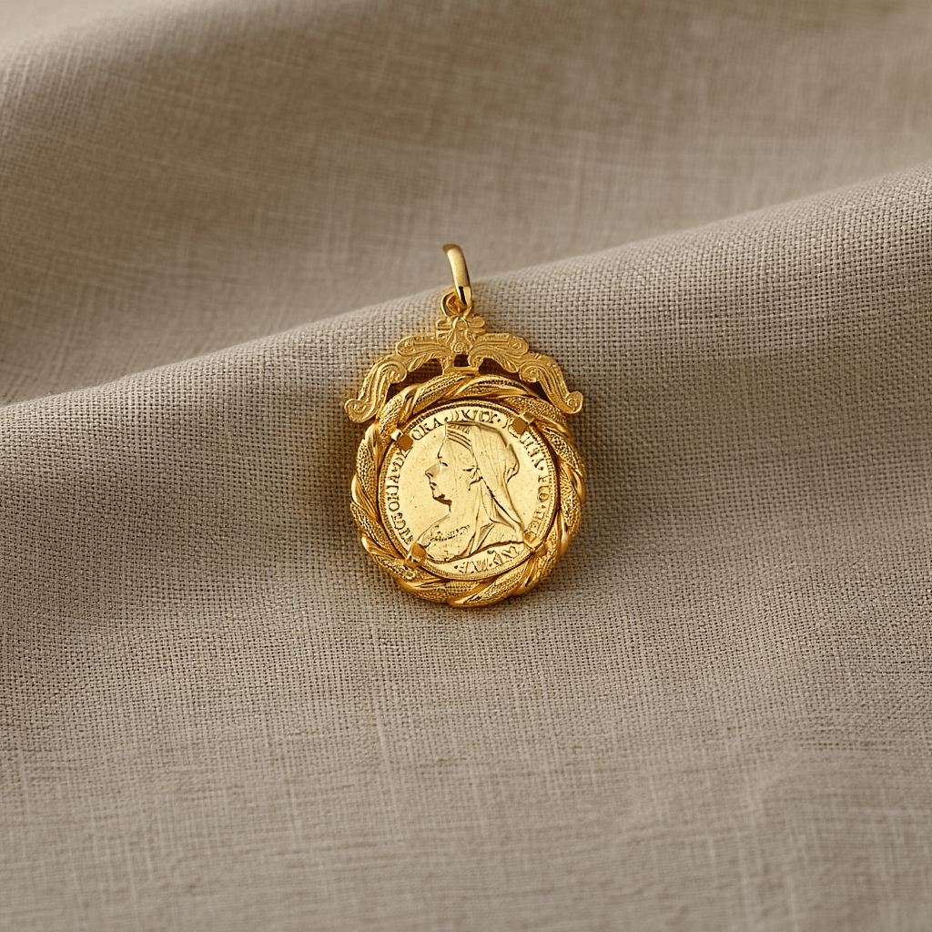 Libra Rainha Victoria 22kl (1898) em Ouro com Aro Trabalhado 19kl - Loja do Ouro