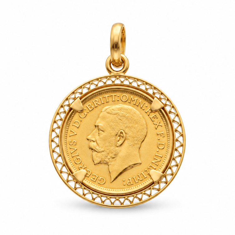 Libra Rei Jorge V (1912) com Aro Trabalhado em Ouro 19kl - Loja do Ouro