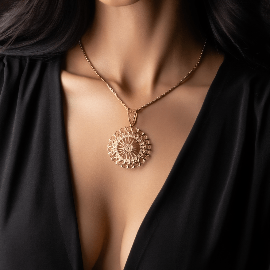 Medalha Alma do Norte em Filigrana Prata Dourada (4.7cm) - Loja do Ouro